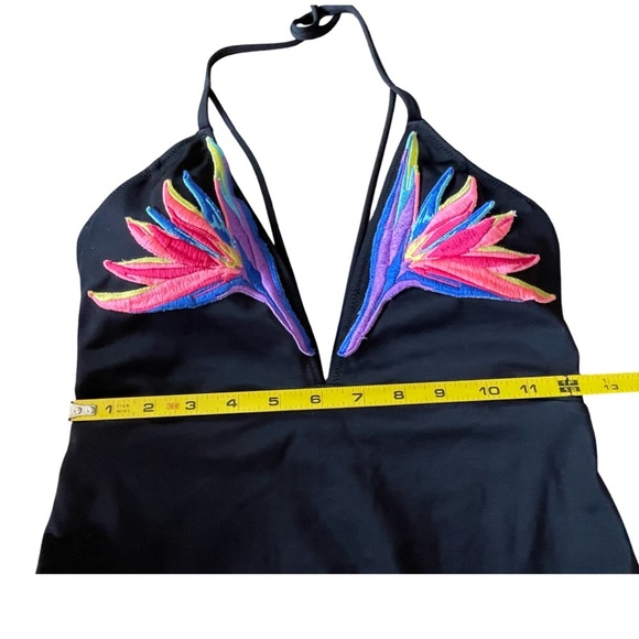 PINK Victoria's Secret Black and Pink Swimwear Embroidered One Piece Medium - Picture 9 of 12